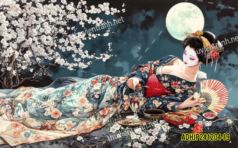 Tranh dán tường hoa cô gái Geisha Nhật Bản-ADHJP241204-19 - Kết quả tìm kiếm tranh tường